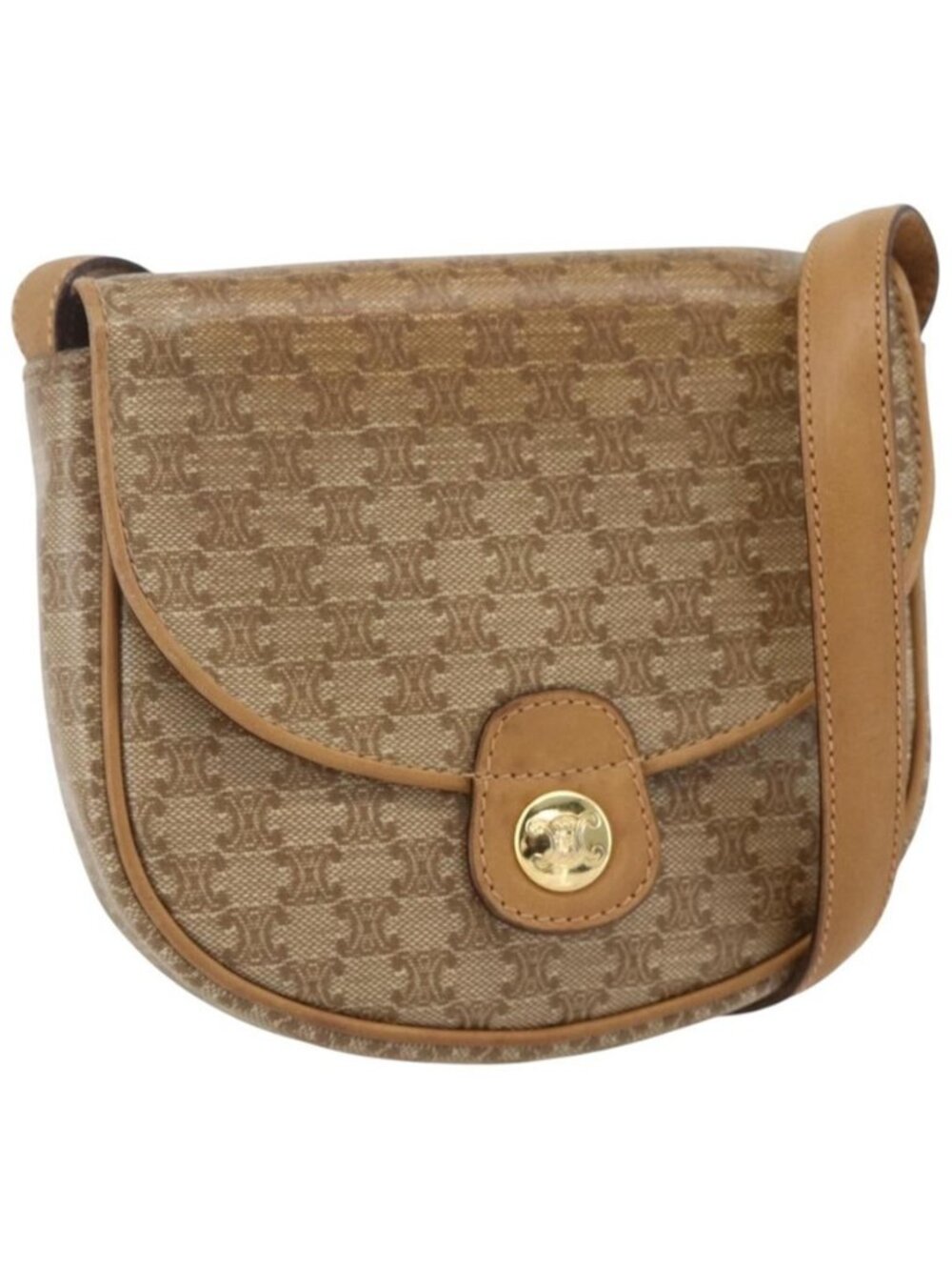 Authentic CELINE Macadam Canvas Shoulder Bag PVC Beige Gold